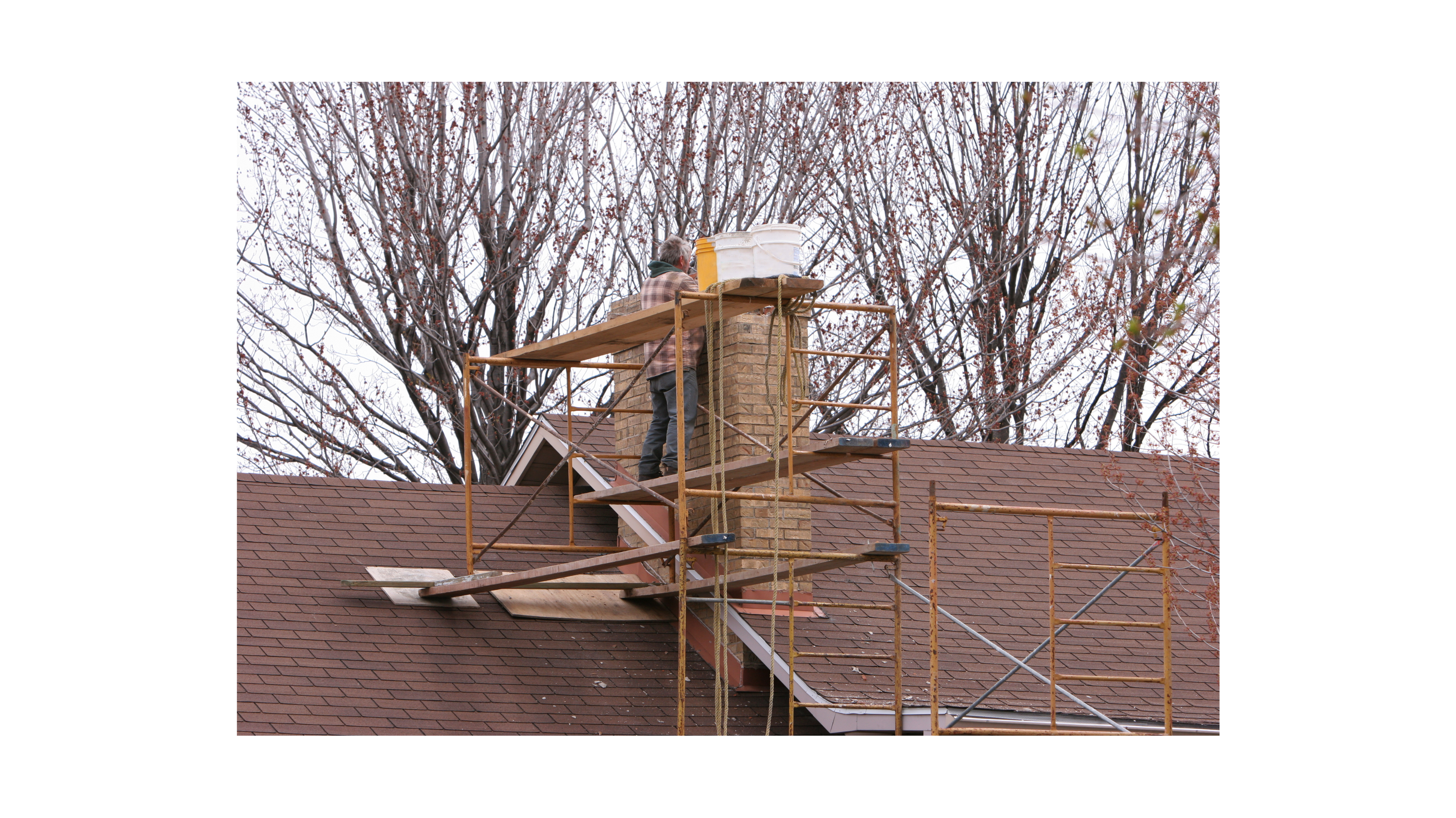 chimney repair scaffolding and flannel